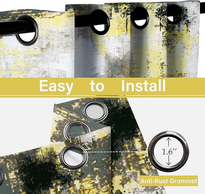 Asuexpect Abstract Curtains 2 Panels Abstract Rust Curtain Room Darkening Grommet Window Treatments Modern Decorative for Bedroom Living Room, 52x63 Inches, Black Yellow