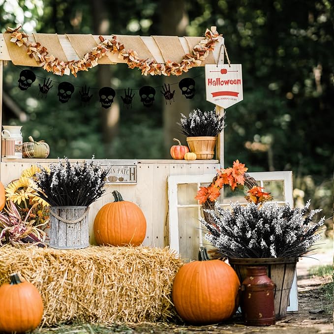 N&T NIETING 10 Bundles Black Artificial Flowers, Fake Monkey Grass with Flowers, UV Resistant Fake Plants Halloween Black Flowers Decor for Party Front Porch Home Garden Patio