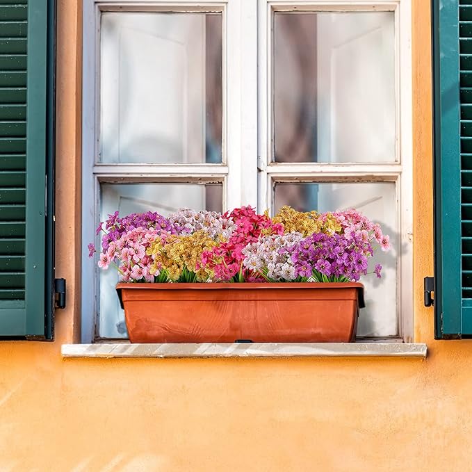 AmyHomie 20 Bundles Artificial Flowers for Outdoor Outside Spring Summer Decoration UV Resistant Faux Flowers No Fade Fake Plastic Plants Garden Porch Window Box Decorating (Pink)