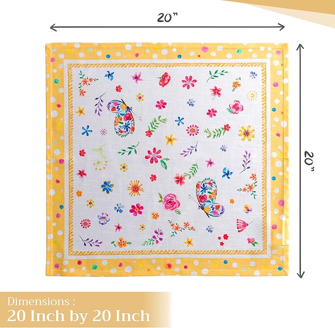 Maison d' Hermine Cloth Napkins Set of 4 100% Cotton Everyday Reusable Square Napkins Cloth Washable, Dinner, Party, Wedding, Restaurant, Spring/Summer (Happy Florals - Sweety, 20" x 20")
