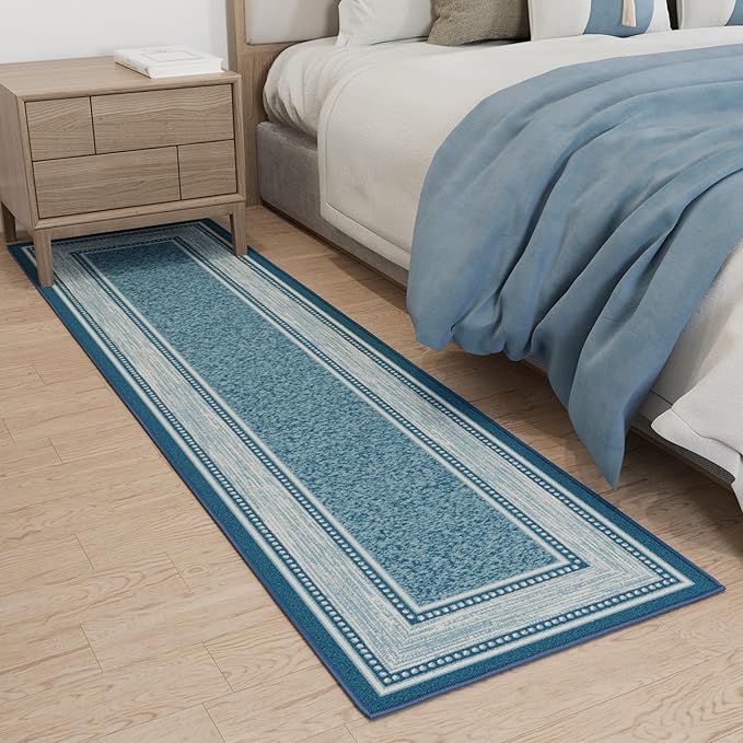 Ottomanson Hallway Runner Rug 1'10" x 7' Non Slip Border Area Rugs Easy to Clean Laundry Rug Runner Durable & Pet Friendly Floor Carpet Runners for Hallways Entryway Living Room Kitchen, Turquoise