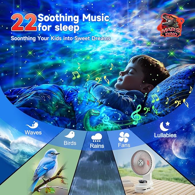 Dinosaur Night Light Projector,22 White Noises+316 Color Modes Galaxy Projector for Bedroom, Bluetooth Speaker Star Projector Light Projector for Bedroom, Star Projector Galaxy Light Projector