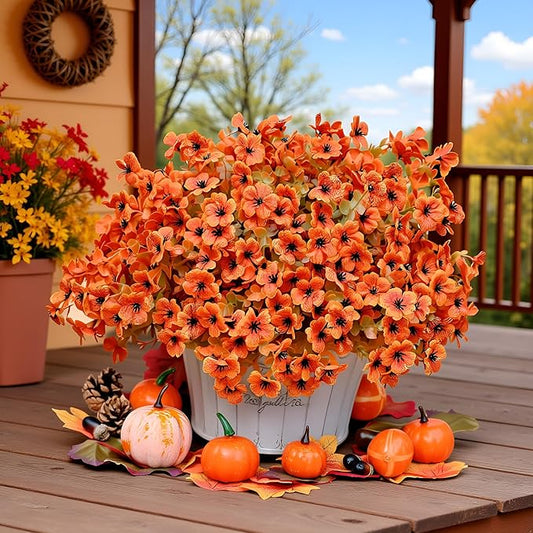 Artificial Fall Flowers for Outdoor Indoor Garden Home Decoration, 12 Bundles Faux Flower Daisy with Eucalyptus UV Resistant for Front Door Porch Patio Yard Balcony Autumn Decor