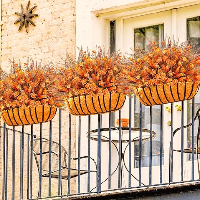 Agusbagli 40 Bunches Artificial Fall Outdoor Flowers Fake Autumn Boxwood Plants UV Resistant Plastic No Fade Faux Fall Flowers Arrangements for Thanksgiving Autumn Weddings Porch Indoor Home Decor