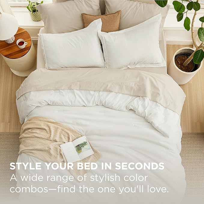 Bedsure Twin Comforter Set - 5 Pieces White Twin Bedding Set for All Seasons, Boho Contrasting Design Bed in a Bag with Comforter, Sheets, Pillowcase & Sham