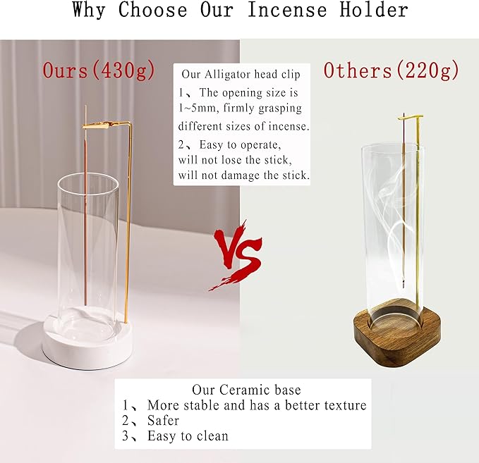 Incense Holder, Ceramic Incense Holder for Sticks with Glass Ash Catcher,Incense Burner for Meditation Yoga Spa Room Decor