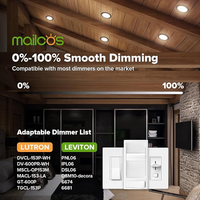 MAILCOS 12 Pack 6 Inch 5CCT Black Ultra-Thin LED Recessed Lighting with Junction Box, 2700K-5000K Selectable, 1050LM High Brightness, Dimmable Canless Wafer Downlight, 12W 120V, ETL