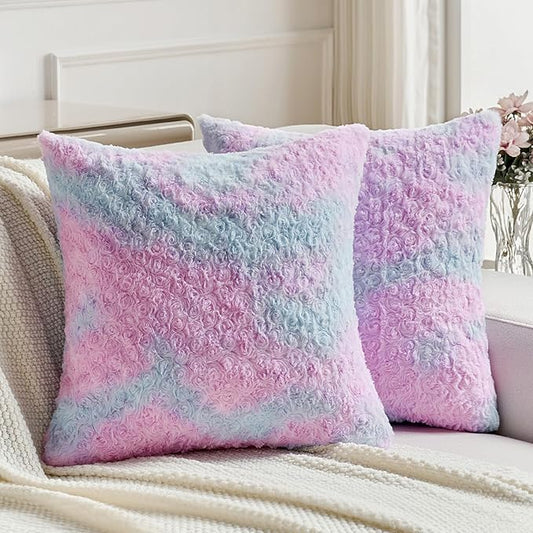 FUTEI Purple Decorative Throw Pillow Covers 20x20 Inch Set of 2,Soft Cozy Colorful Rose Swirl Texture Cushion Case,Modern Home Decor for Couch Sofa Bed Living Room