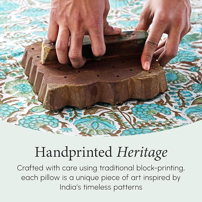 CPC Aqua Green Floral Printed Throw Square Cushion Covers - 18x18 Inch 100% Cotton Washable Decorative Couch Pillows Covers for Living Room Bed Sofa and Outdoors Spring, Easter, Valentines Gift