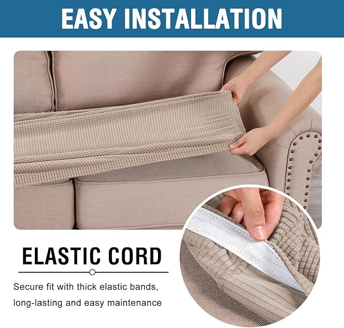 H.VERSAILTEX Super Stretch Individual Seat Cushion Covers Sofa Covers Couch Cushion Covers Slipcover Sets Thick Jacquard Textured Twill Fabric (1 Piece Chair Cushion Cover, Sand)
