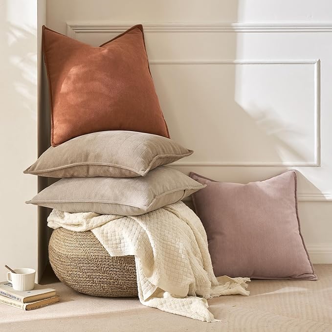 MIULEE Fall Pack of 2 Burnt Orange Decorative Pillow Covers 20x20 Inch Soft Chenille Luxurious Couch Throw Pillows Farmhouse Cushion Covers with Elegant Design for Sofa Bedroom Living Room Home Decor