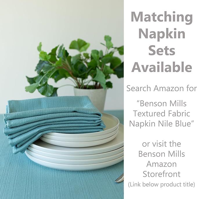 Benson Mills Cameron Textured Fabric Table Cloth, for Everyday Home Dining, Parties, Weddings & Spring Holiday Tablecloths (60" x 84" Rectangular, Nile Blue)