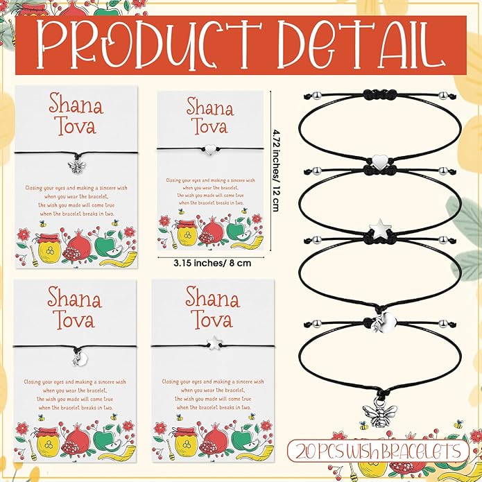 Rosh Hashanah Decorations 4 Styles Bracelets Shana Tova Jewish New Year Party Favor Bracelet Adjustable Strings Shana Tova Cards Jewish Holiday High Holy Day Favors Supplies