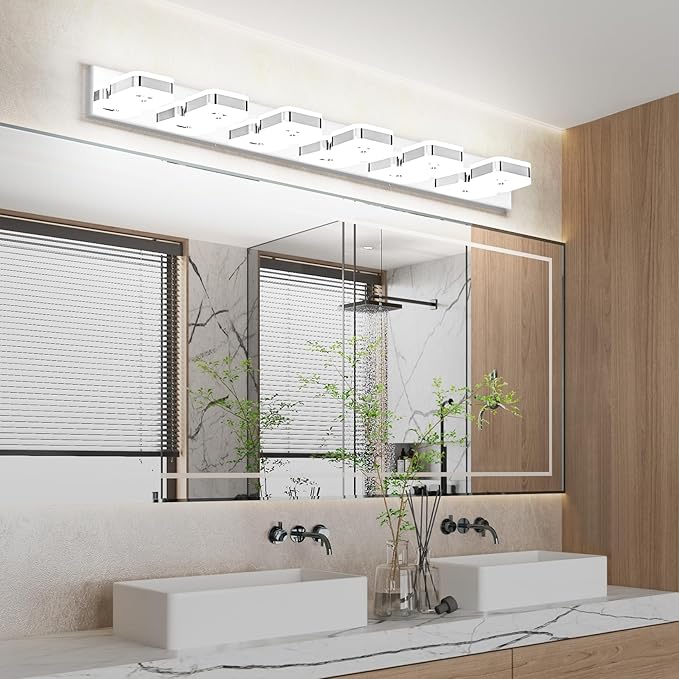 Tipace 6 Lights Chrome Bathroom Light Fixtures Modern LED Bathroom Vanity Lights Over Mirror 47.2 inch White Light 360°Rotatable