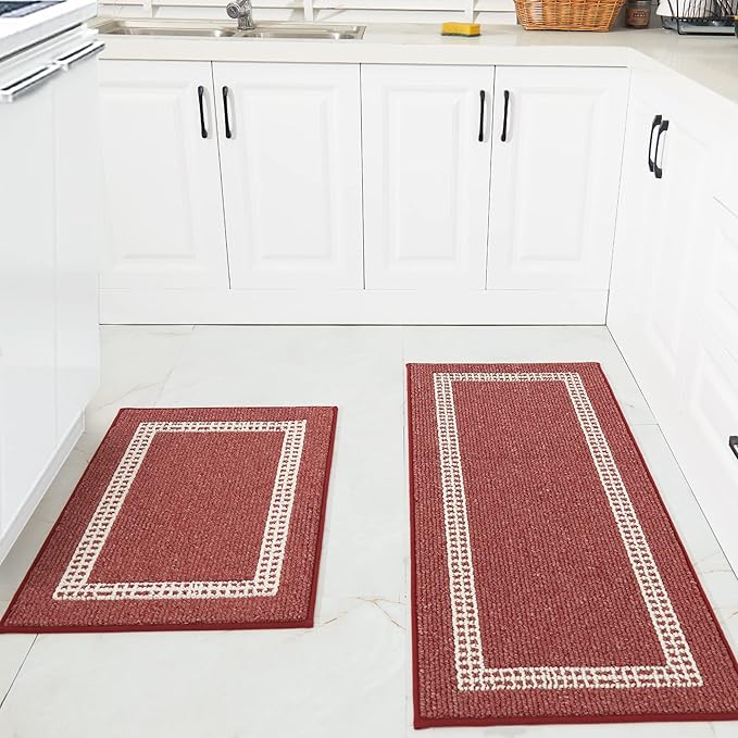 COSY HOMEER Kitchen Rugs Non-Slip 20x30/20x48 Inch Thick Polypropylene Standing Mat for Home Machine Washable, Red