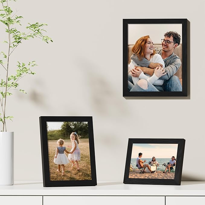 Vittanly 6x8 Picture Frames Set of 9, Shatter Resistant Plexiglass, Display 4x6 Pictures with Mat or 6x8 without Mat, Photo Frames for Wall or Tabletop, Engineered Wood, Black