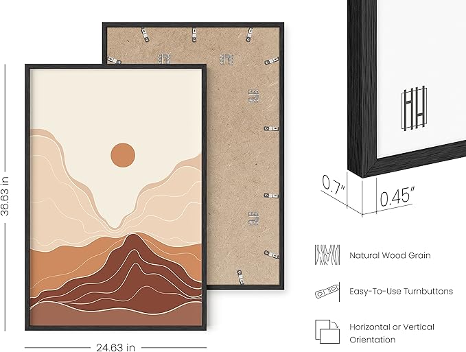 HAUS AND HUES Mountain Wall Art - Framed Boho Art, Abstract Art Prints, Minimalist Wall Art, Boho Framed Art Prints for Wall, Terracotta Wall Decor (Black Framed, 24x36)