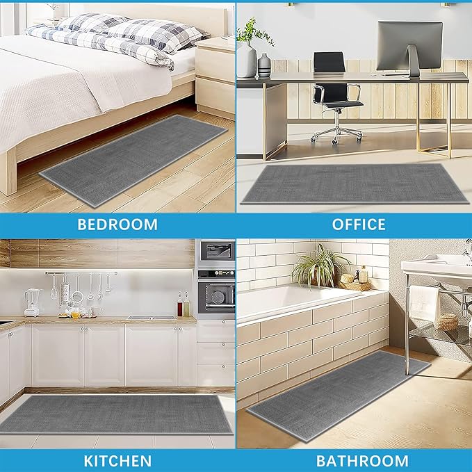 GOYLSER Kitchen Runner Rugs Non Skid Washable, 5ft Absorbent Jute Kitchen Rug Carpet, Braid Hallway Floor Sink Mat Non Slip, Grey