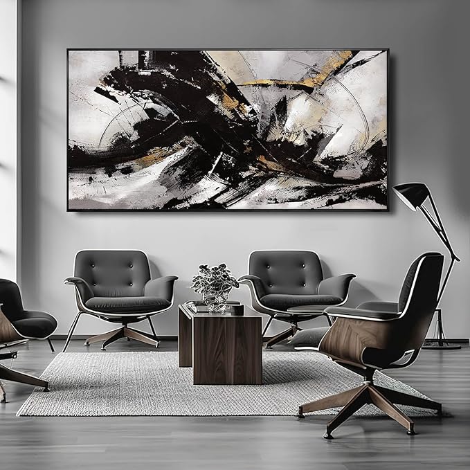 Black Wall Art Abstract Wall Decor for Living Room Framed Wall Art Canvas Art Grunge Artwork Large Office Pictures for Men 24”x48”