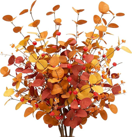 6 Pcs Aritificial Eucalyptus Stems Fall Decorations Leaves Spray Autumn Decorations with Fall Flowers Branches and Fall Plants for Fall Floral Arrangements