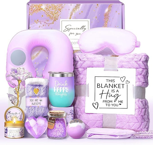 LUCOTIYA Birthday Gifts for Women, Self Care Gifts for Women Get Well Soon Gifts Basket, Lavender Relaxing Spa Gift Basket, Unique for Mom, Friends, Sister, Grandma