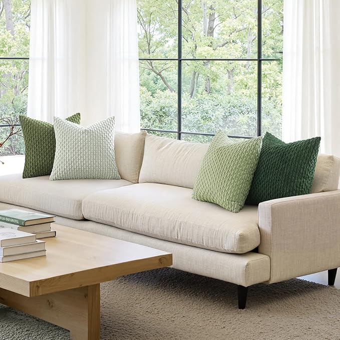 MIULEE Decorative Sage Green Christmas Throw Pillow Covers Soft Couch Set of 4 Boho Striped Cushion Covers Corduroy Pillowcases Farmhouse Home Decor for Couch Bed Sofa Room 20x20 Inch Forest Green