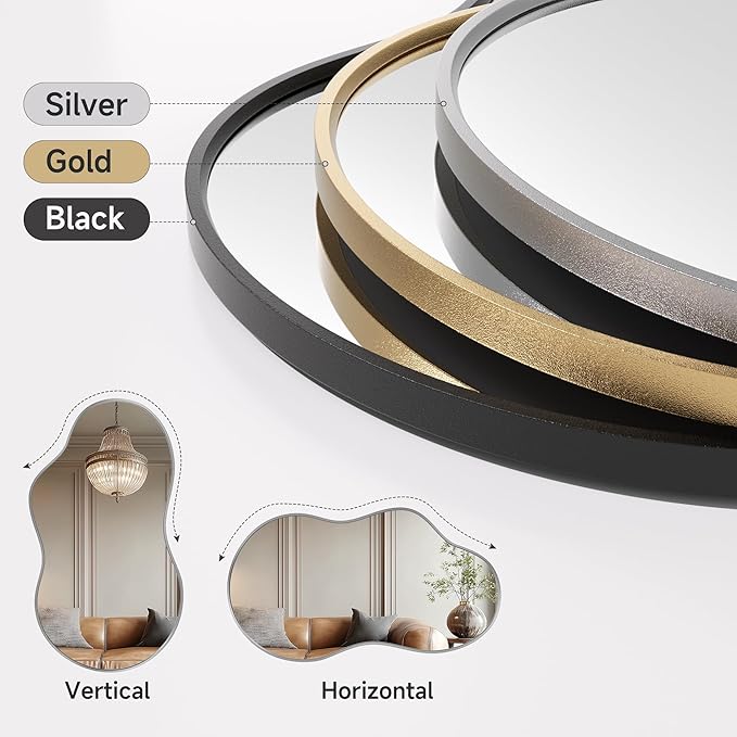 Hasipu Irregular Wall Mirror – 25"x45" Silver Irregular Abstract Mirror for Wall Asymmetrical Wall Mirrors Decorative Modern for Living Room Bathroom,Bedroom,Hallway