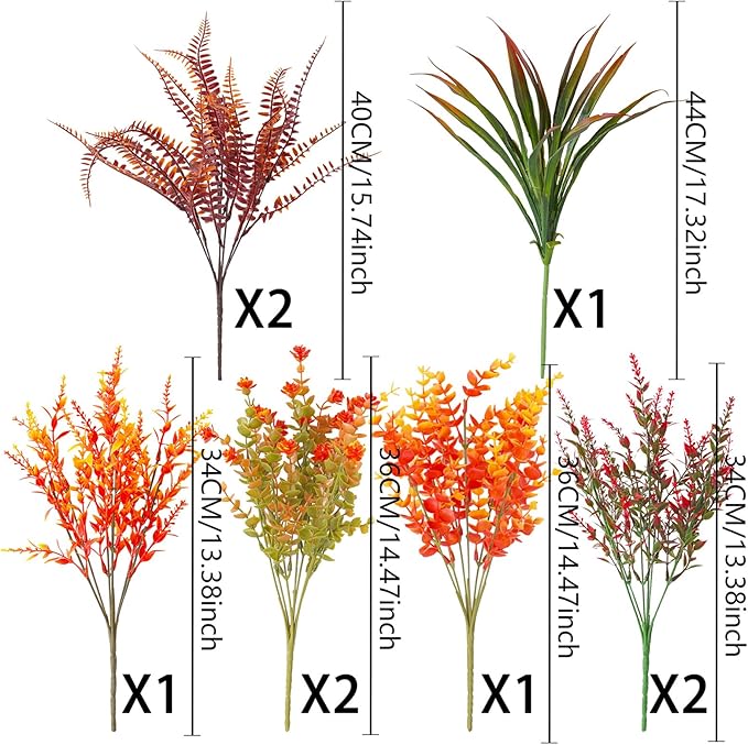 9 Bundles Artificial Fall Flowers,Fake Plants, Orange and Red Autumn Plants for Outdoor Decorations, Halloween Thanksgiving Christmas Wedding Party Indoor Home Garden Fireplace Décor