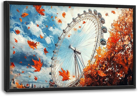 Olivine Large Wall Art, London Eye Pictures Wall Decor, Autumn London Canvas Prints Painting, Framed Artwork for Bathroom Bedroom Living Room Office Home Decoration 36"x24"
