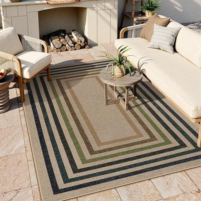 Lahome Modern Geometric Easy Jute Rug, Washable 5x7 Indoor Outdoor Rugs Farmhouse Large Dining Room Bedroom Carpet, Contemporary Non Slip Natural Throw Mat for Backyard Office RV