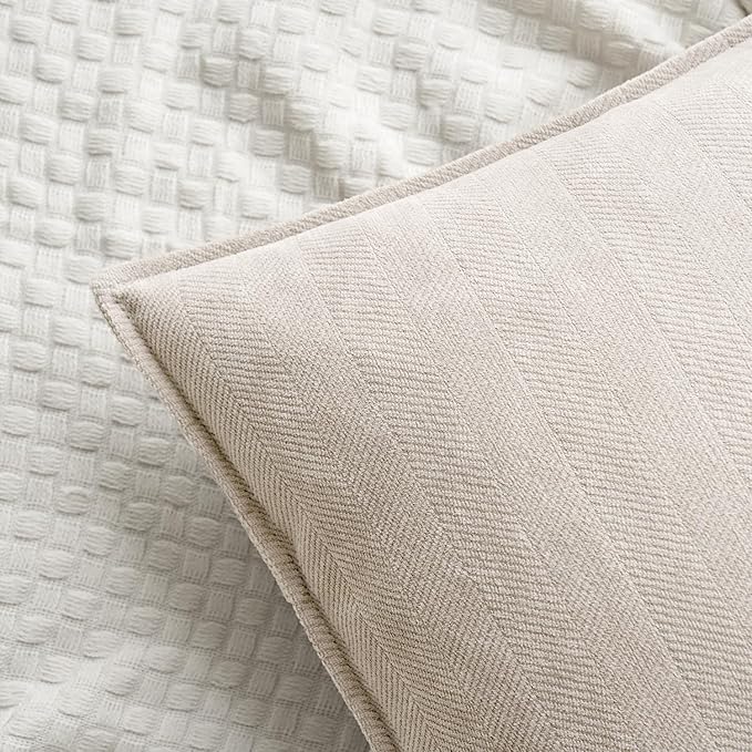 MIULEE Pack of 2 Cream Beige Decorative Pillow Covers 24x24 Inch Soft Chenille Couch Throw Pillows Farmhouse Cushion Covers Euro Shams with Elegant Design for Sofa Bedroom Living Room