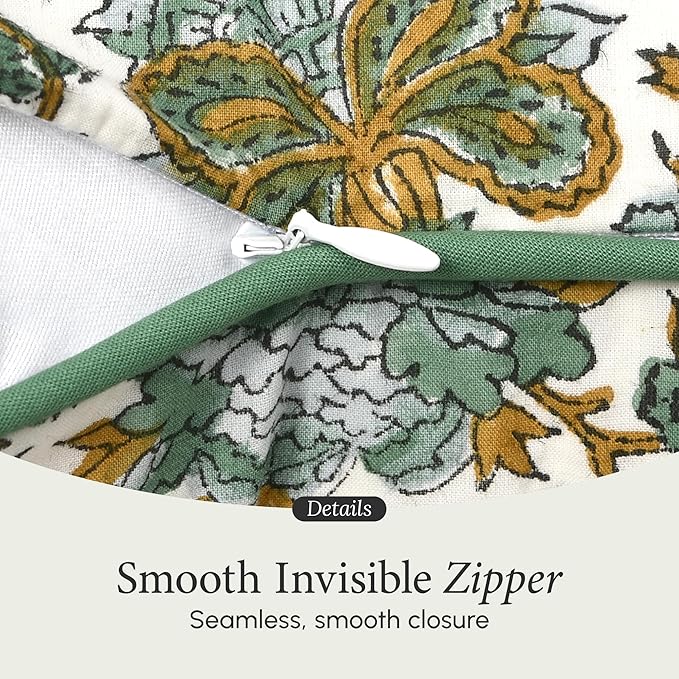 CPC 100% Cotton Throw Pillow Covers 18x18 Inch, Set of 2 Blue Block Print Pattern Couch Pillow, Cute Boho Decorative Pillows for Living Room, Bedroom with Hidden Zipper- Blue Topaz