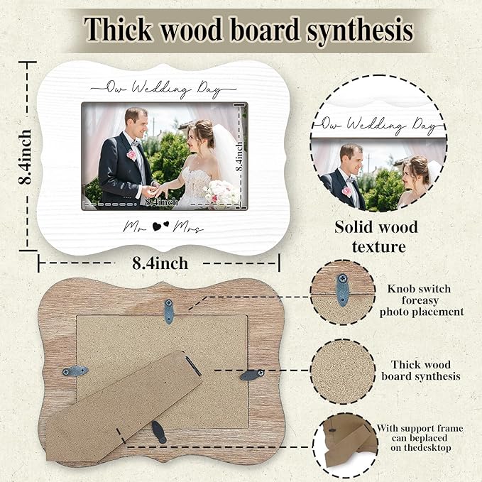 2025 Wedding Photo Frames For 4 x 6 Horizontal Photo, Minimalist Couple Frames with support, Wedding Gifts For Newlyweds, Newly Married Home Decoration - A04