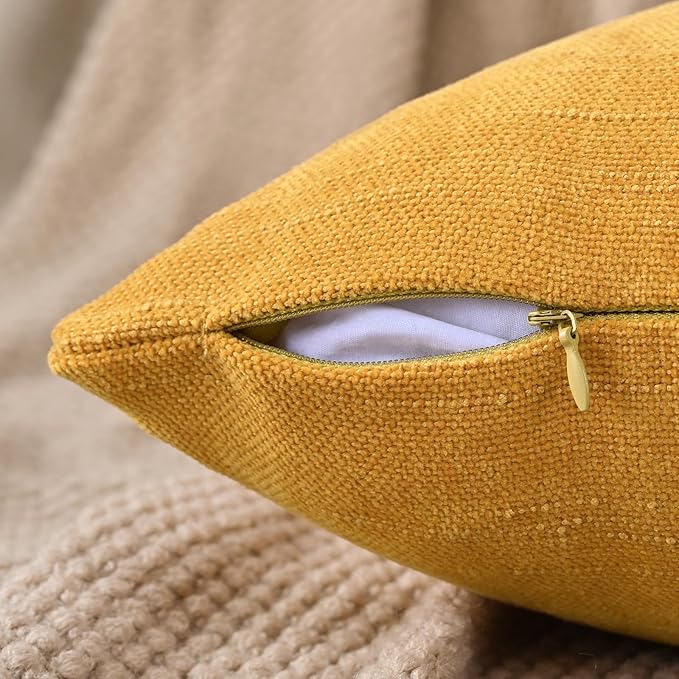 Set of 4 Soft Textured Decorative Throw Pillow Covers 16x16 Inch Cozy Farmhouse Cushion Cover Square Accent Pillow Cases for Bed Couch Sofa Living Room, Mustard Yellow