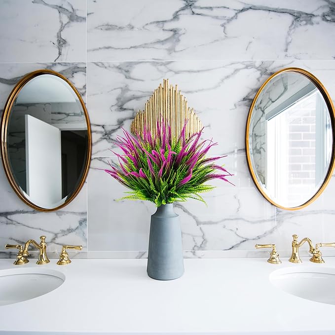 12 Bundles Outdoor Artificial Plants Flowers UV Resistant Fake Grass Plants Tropical Faux Bushes Shrubs for Home Front Porch Outside Planter Garden Landscape Décor