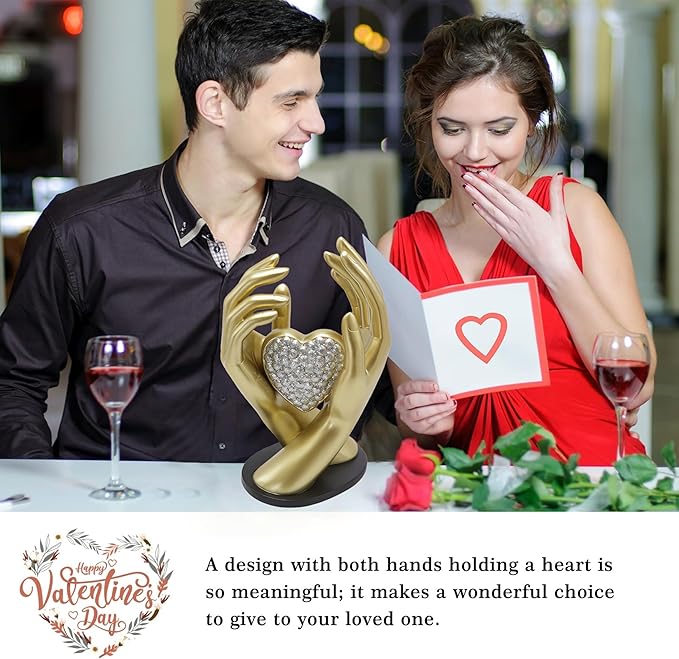 Gold Heart Hands Sculpture Modern Aesthetic Decoration Accents Figurines Home Decor Gold Love Heart Statue Decor for Living Room Bedroom Shelf Office Table Women Girl Wedding Anniversary Couple Gift