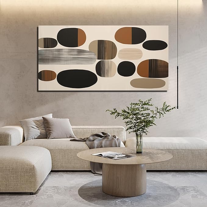 Prepeyssee Large Brown Abstract Wall Art for Living Room Geometry Black Boho Artwork for Bedroom Office Kitchen Modern Canvas Prints 29"x58"