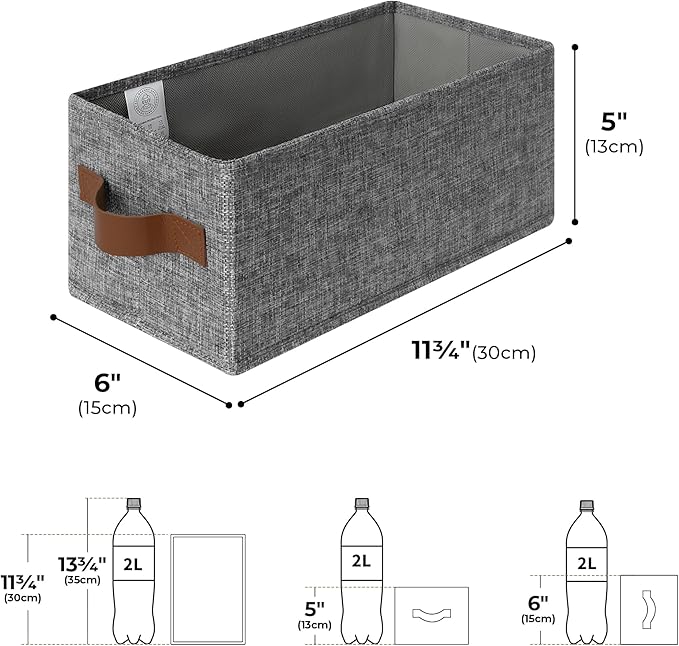 GRANNY SAYS Small Fabric Storage Bins with PU Handles, Storage Baskets for Shelves, Perfume Storage, Narrow Baskets for Organizing DVD, Photos, Aromatherapy, Scarf, Diaper, Cd, 3-Pack, Gray