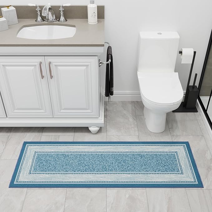 Ottomanson Hallway Runner Rug 20" x 59" Non Slip Border Area Rugs Easy to Clean Laundry Rug Runner Durable & Pet Friendly Floor Carpet Runners for Hallways Entryway Living Room Kitchen, Turquoise