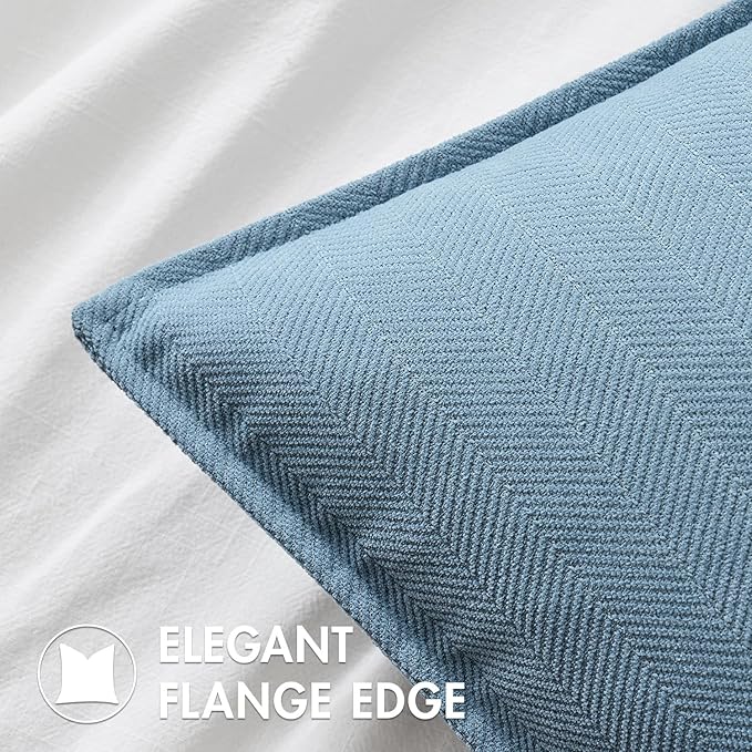 MIULEE Pack of 2 Light Blue Decorative Pillow Covers 24x24 Inch Soft Chenille Luxurious Couch Throw Pillows Farmhouse Cushion Covers Euro Shams with Elegant Design for Sofa Bed Living Room Home Decor