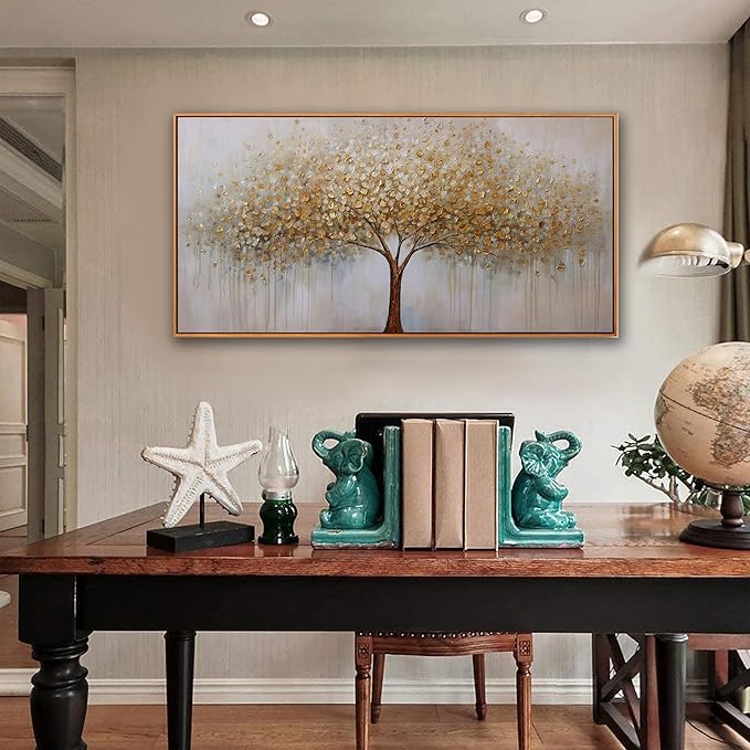Abstract Wall Art Gold Tree of Life Framed Artwork Canvas Painting Textured Tree Pictures Wall Decor for Living Room Bedroom Dining Room Home Office Decor 20"x40" with Framed