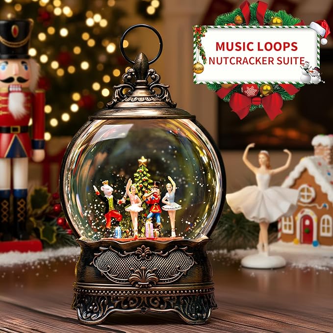 Christmas Snow Globe Lantern, Clara &Nutcracker and Mouse King Christmas Tree Musical Snow Water Lantern Swirling Glittering Holiday Decorations Gifts for Family, Children or Friends