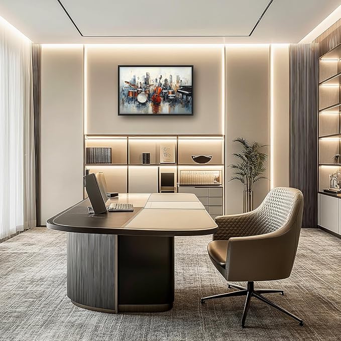 Flintis Large Music Cello Framed Wall Art Musical Piano Pictures Wall Decor Abstract Drums and Basses Canvas Painting Print Artworks Decor Framed for Living Room Bathroom Master Bedroom 36L X 24W