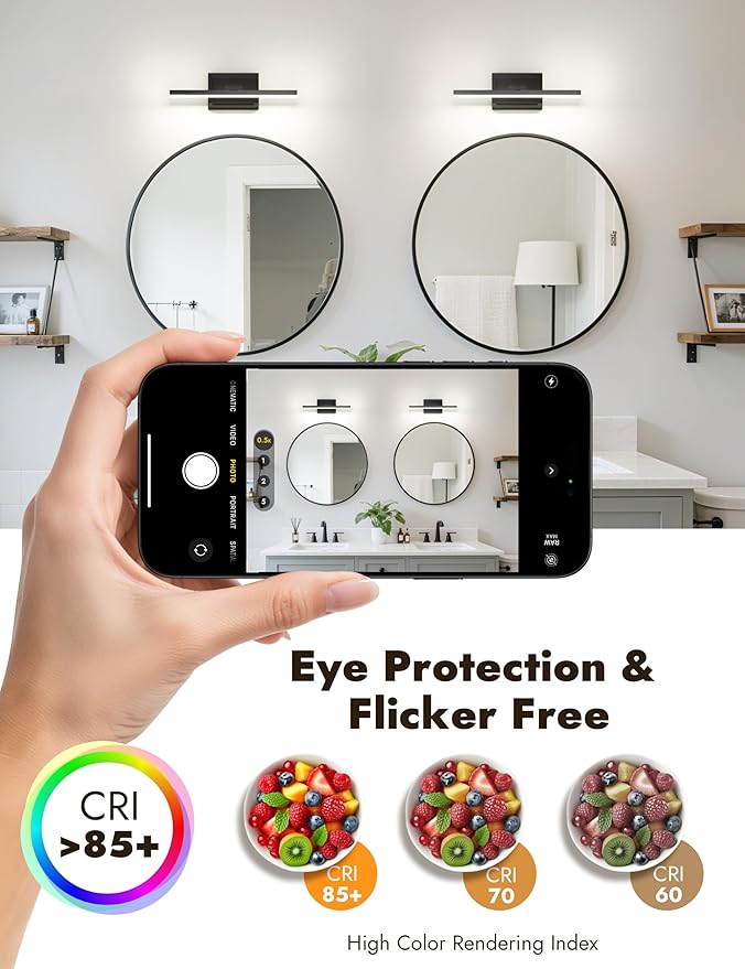 NIORSUN 15.7 Inch Modern Bathroom Light Fixture, 12W 5CCT Dimmable LED Black Bathroom Vanity Lights Over Mirror, Vanity Lights for Bathrooms Restroom Mirror- ETL Certified