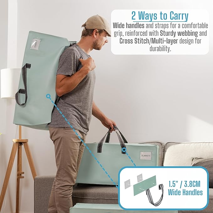 VENO 10 Pack Moving Bags w/Backpack Straps, Heavy Duty, Moving Boxes Alternative, Packing Supplies, Large Storage Totes for Dorm Room Essentials with Zipper for Clothes (Light Green Matte, 10 Pack)