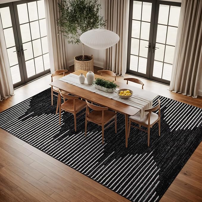 Rugshop Bohemian Stripe Stain Resistant High Traffic Living Room Kitchen Bedroom Dining Home Office Area Rug 12' x 15' Black