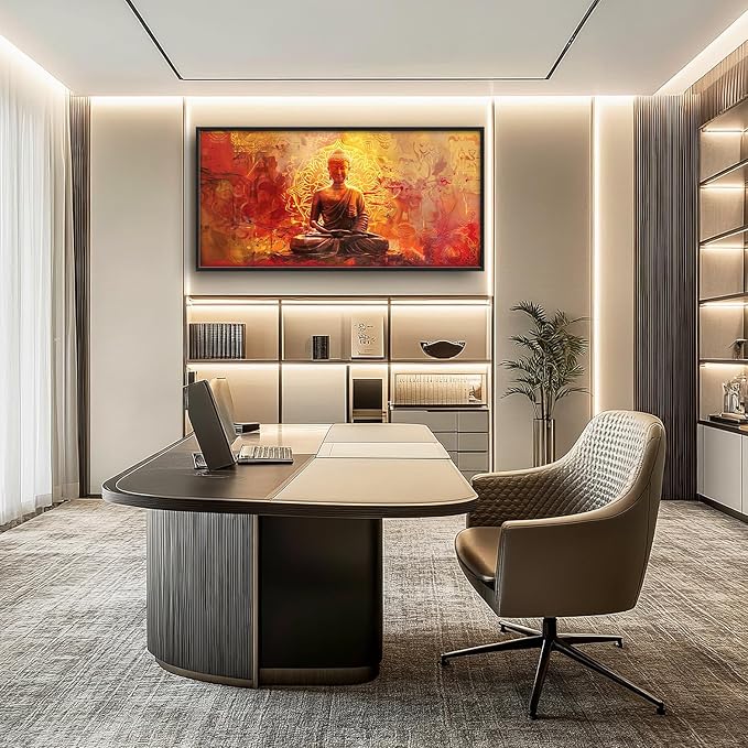 Flintis Large Buddha Wall Art Zen Buddha Statue Pictures Wall Decor Abstract Religion Canvas Painting Print Artwork Decoration Framed for Living Room Bathroom Master Bedroom Office 60L x 30W