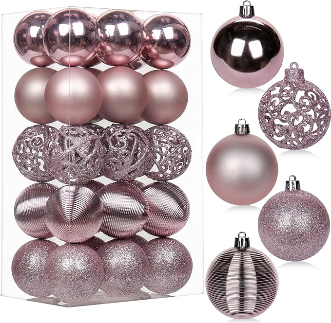 30PCS 2.36" Christmas Ball Ornaments Shatterproof Pink Christmas Tree Decorations Xmas Tree Balls Halloween Ornaments Décor
