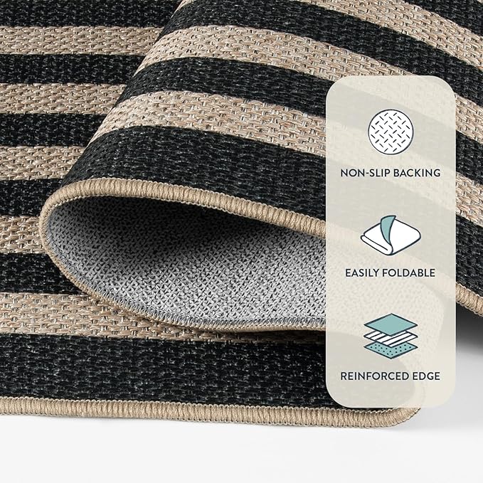 Lahome Modern Geometric Easy Jute Outdoor Rug, 5x7 Patio Living Room Rug Large Black Carpet for Bedroom, Farmhouse Washable Indoor Outdoor Carpet for Dining Room Backyard Deck