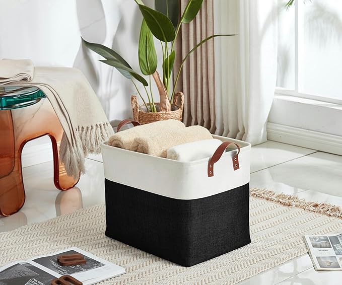 DECOMOMO Fabric Storage Basket Large Closet Storage Bins for Toys Nursery & Laundry Storage (Black & White, XXL - 3 Pack)